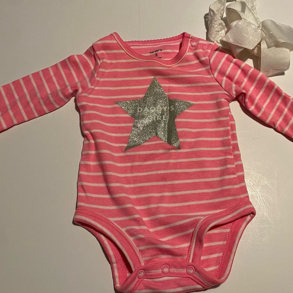 Carter's Pink & White Striped Bodysuit with Star Design “Daddy’s Girl”